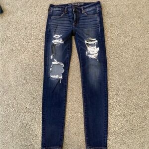 American Eagle Outfitters Super Stretch Dark Blue Distressed Jeggings